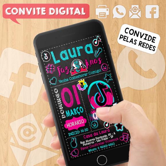Convite Digital Aniversário Festa Infantil Tema Tiktok