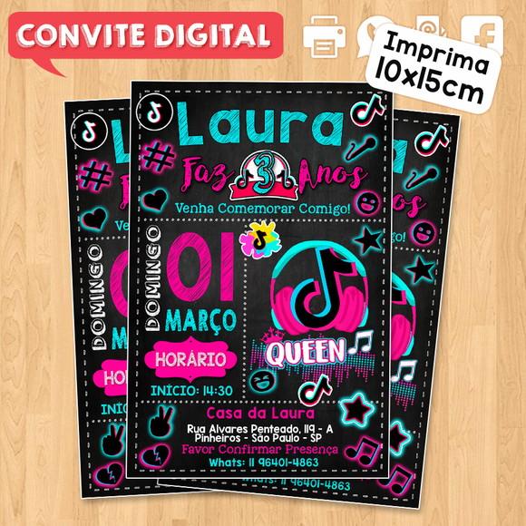 Convite Digital Aniversário Festa Infantil Tema Tiktok