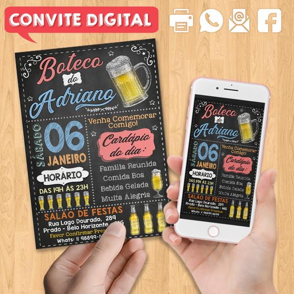 Convite Digital Aniversário Festa no Boteco do Adriano