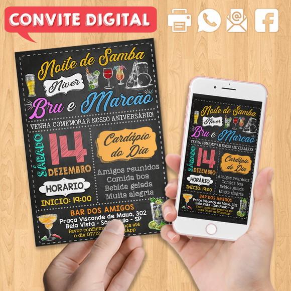 Convite Digital Aniversário Festa Noite de Samba Casal