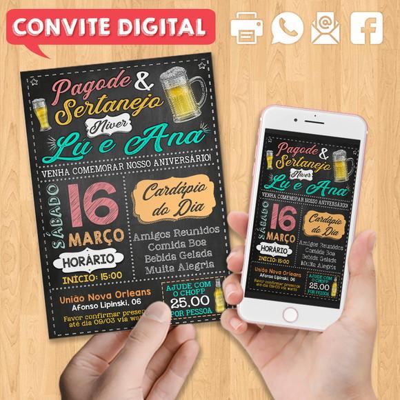 Convite Digital Aniversário Festa Pagode Sertanejo de Casal