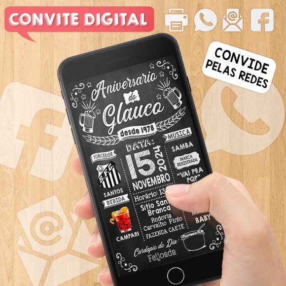 Convite Digital Aniversário Festa Preto e Branco com Frases
