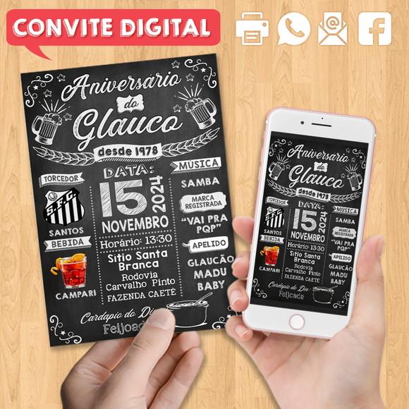 Convite Digital Aniversário Festa Preto e Branco com Frases