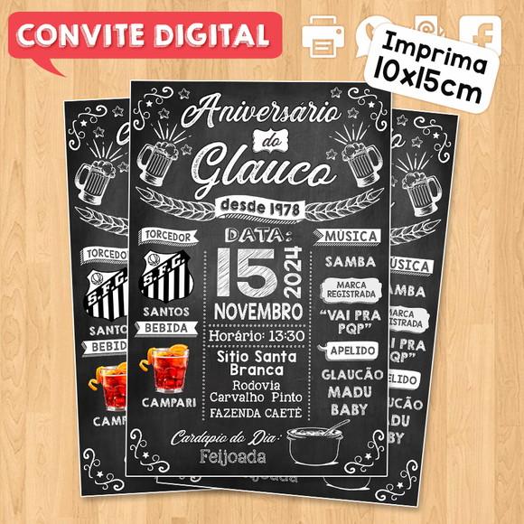 Convite Digital Aniversário Festa Preto e Branco com Frases