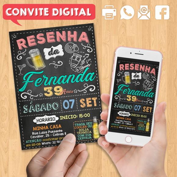 Convite Digital Aniversário Festa Resenha da Fernanda