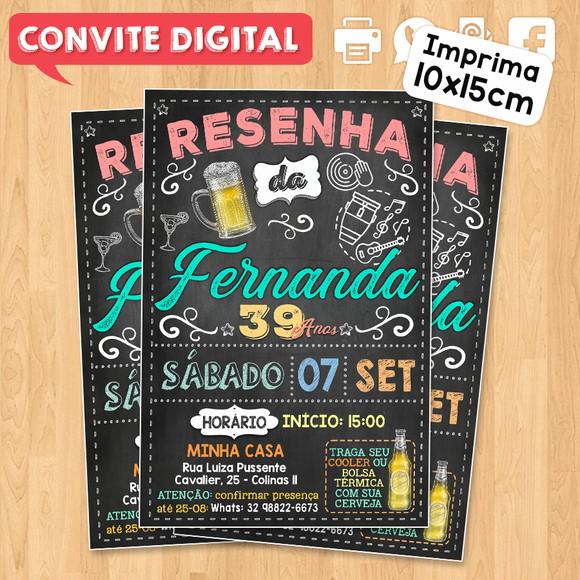Convite Digital Aniversário Festa Resenha da Fernanda