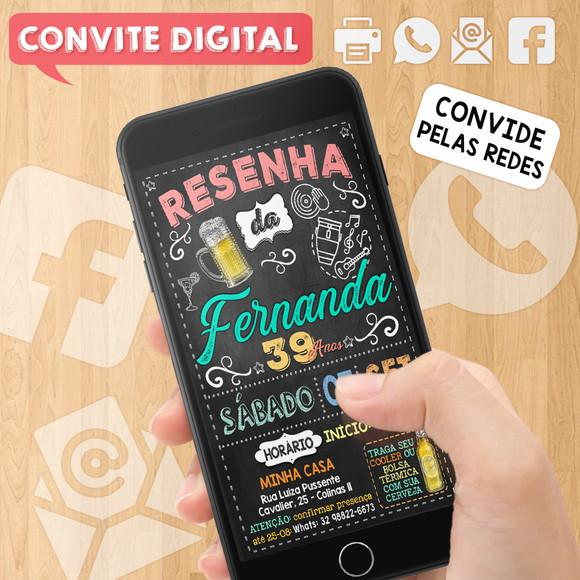 Convite Digital Aniversário Festa Resenha da Fernanda