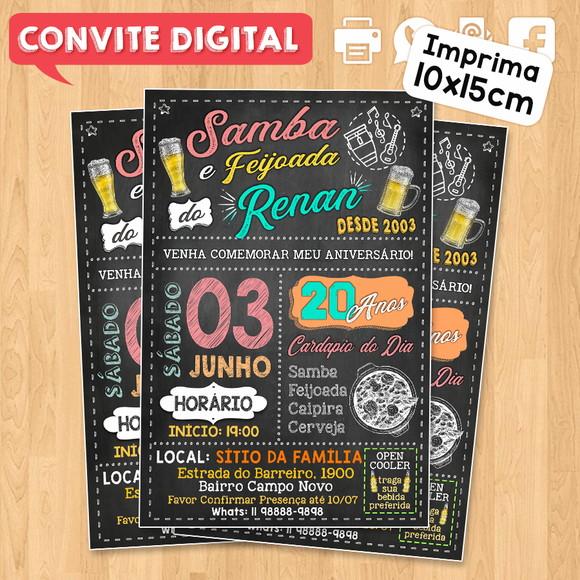 Convite Digital Aniversário Festa Samba e Feijoada do Renan