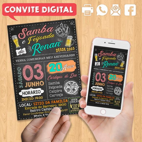 Convite Digital Aniversário Festa Samba e Feijoada do Renan