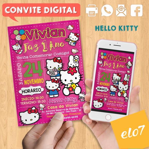 Convite Digital Aniversário Hello Kitty