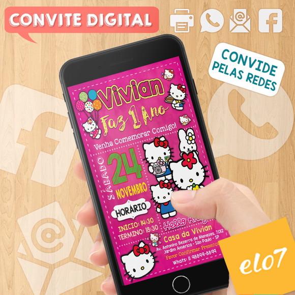 Convite Digital Aniversário Hello Kitty