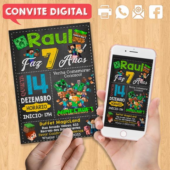 Convite Digital Aniversário Minecraft
