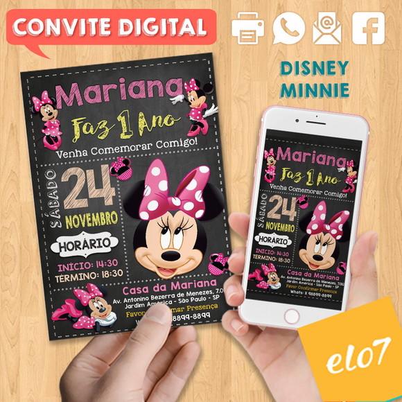 Convite Digital Aniversário Minnie Rosa