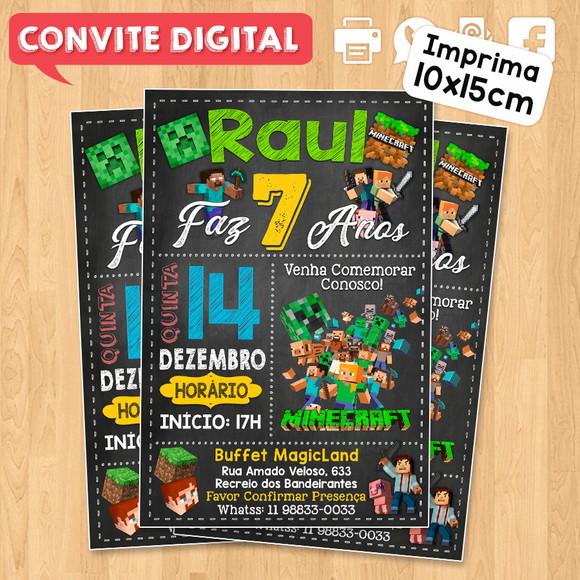 Convite Digital Aniversário Minecraft