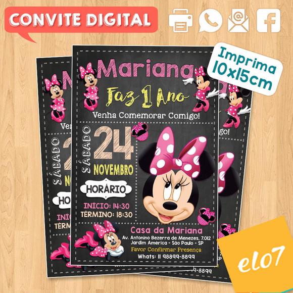 Convite Digital Aniversário Minnie Rosa