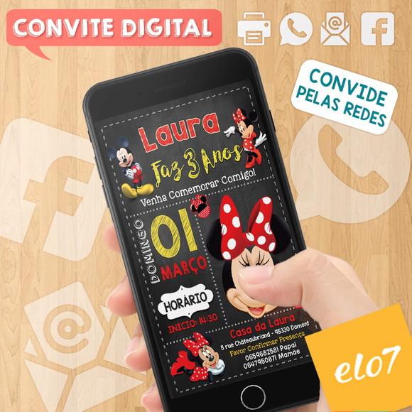 Convite Digital Aniversário Minnie Vermelho