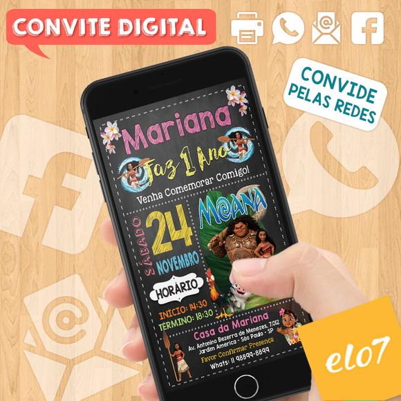 Convite Digital Aniversário Moana Disney