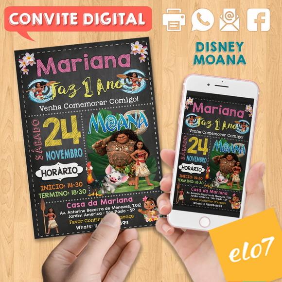 Convite Digital Aniversário Moana Disney
