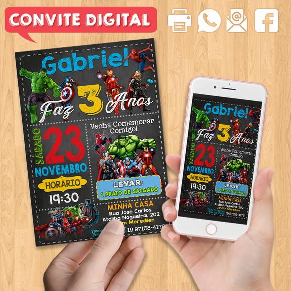 Convite Digital Aniversário os Vingadores