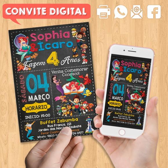 Convite Digital Aniversário para Gêmeos Dois Temas