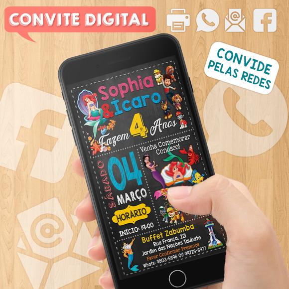 Convite Digital Aniversário para Gêmeos Dois Temas