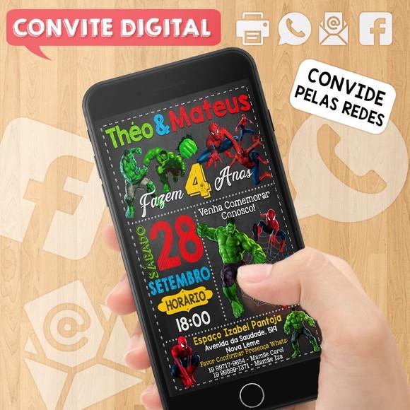 Convite Digital Aniversário para Gêmeos Dois Temas 4 Anos