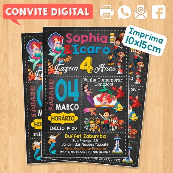 Convite Digital Aniversário para Gêmeos Dois Temas
