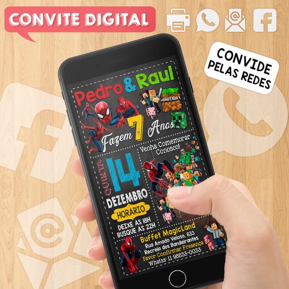 Convite Digital Aniversário para Gêmeos ou Amigos Dois Temas