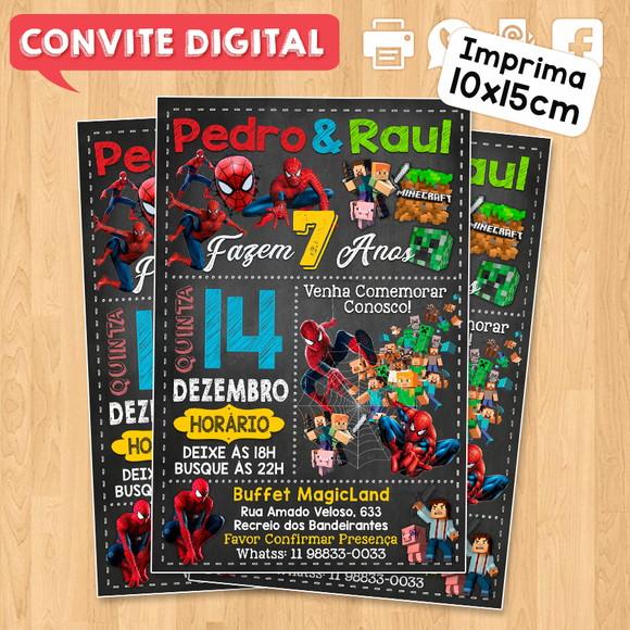 Convite Digital Aniversário para Gêmeos ou Amigos Dois Temas