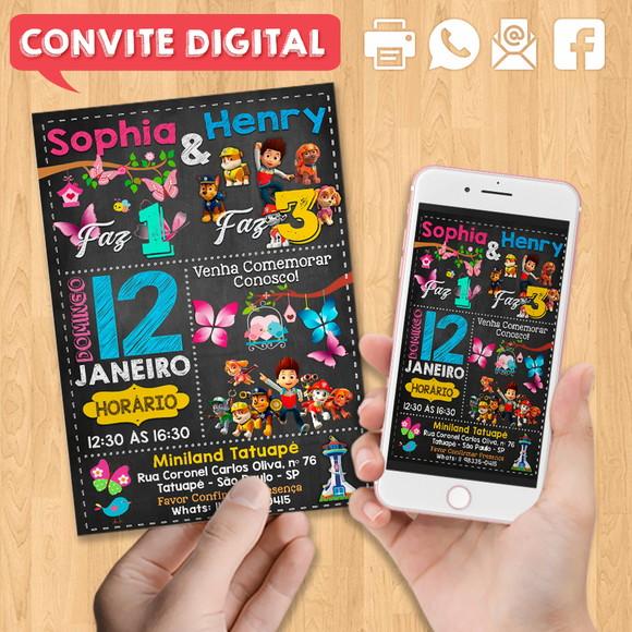 Convite Digital Aniversário para Irmãos ou Amigos Dois Temas