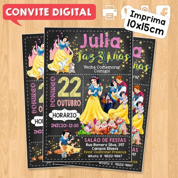 Convite Digital Aniversário Princesas Disney Branca de Neve
