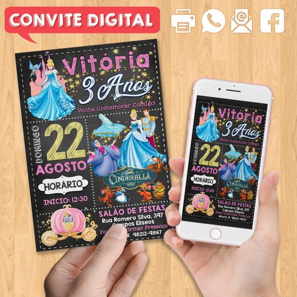 Convite Digital Aniversário Princesas Disney Cinderela