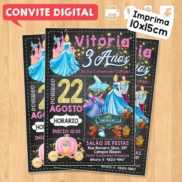 Convite Digital Aniversário Princesas Disney Cinderela