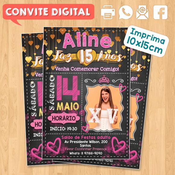 Convite Digital Aniversário Rosa Dourado 15 Anos Aline