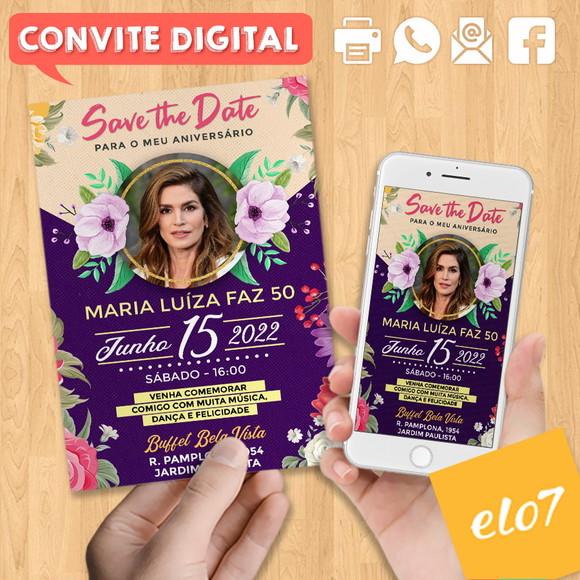 Convite Digital Aniversário Rosa Dourado 50 Anos Malu