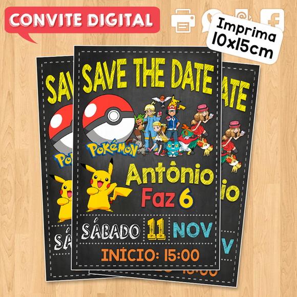 Convite Digital Aniversário Save The Date Pokemon