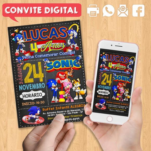 Convite Digital Aniversário Sonic 4 Anos