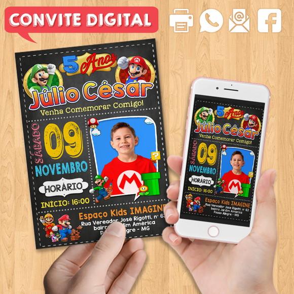 Convite Digital Aniversário Super Mario Bros com Foto