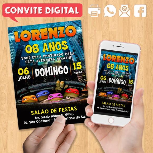 Convite Digital Aniversário Tartarugas Ninja