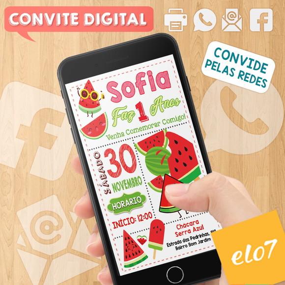 Convite Digital Aniversário Tema Melancia
