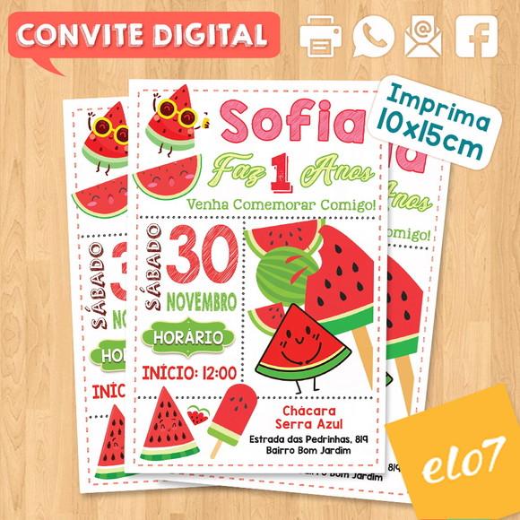 Convite Digital Aniversário Tema Melancia