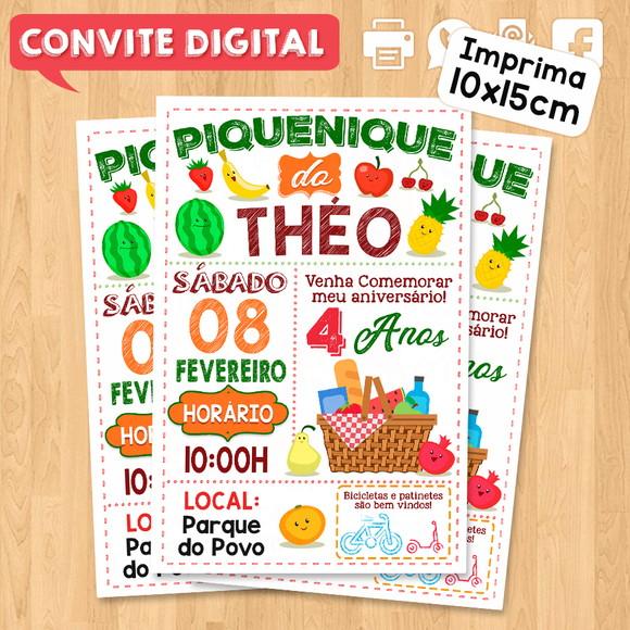 Convite Digital Aniversário Tema Piquenique 4 Anos