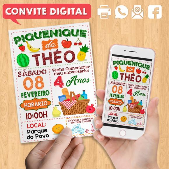 Convite Digital Aniversário Tema Piquenique 4 Anos