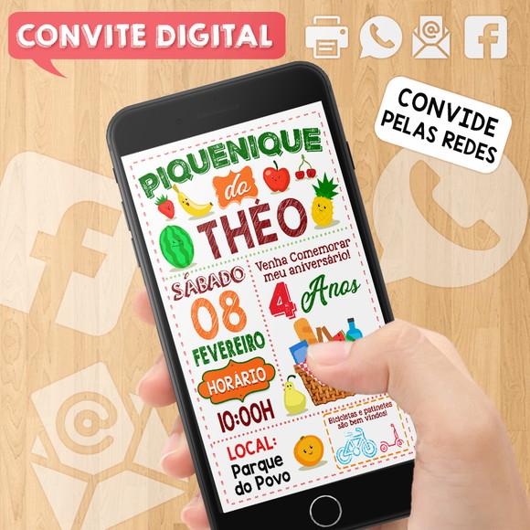 Convite Digital Aniversário Tema Piquenique 4 Anos