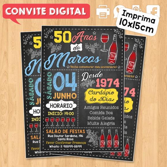 Convite Digital Festa de Aniversário 50 Anos Vinho