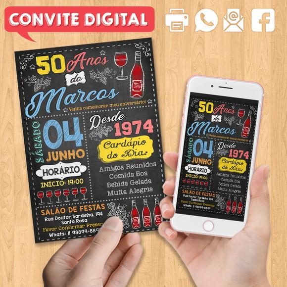 Convite Digital Festa de Aniversário 50 Anos Vinho