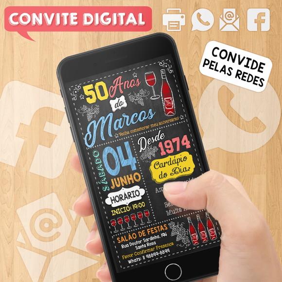 Convite Digital Festa de Aniversário 50 Anos Vinho
