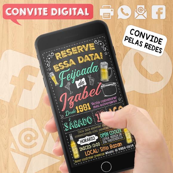 Convite Digital Reserve Essa Data Festa Feijoada da Izabel