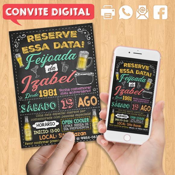 Convite Digital Reserve Essa Data Festa Feijoada da Izabel