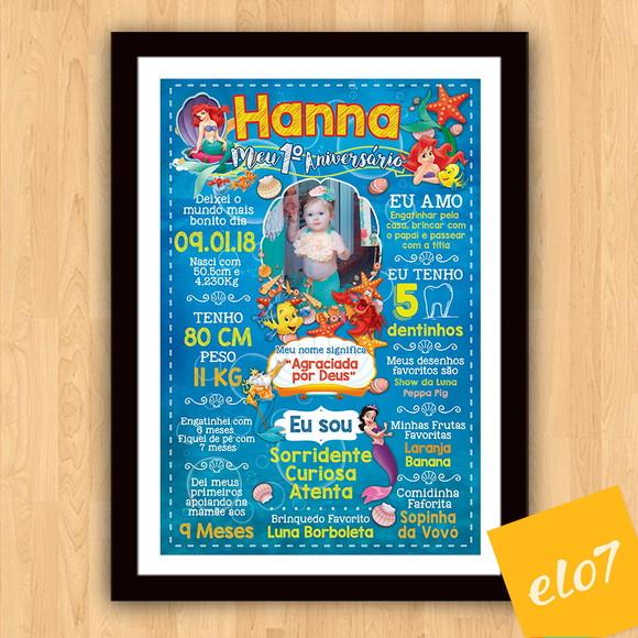 Poster Chalkboard Aniversário A Pequena Sereia 30x42cm